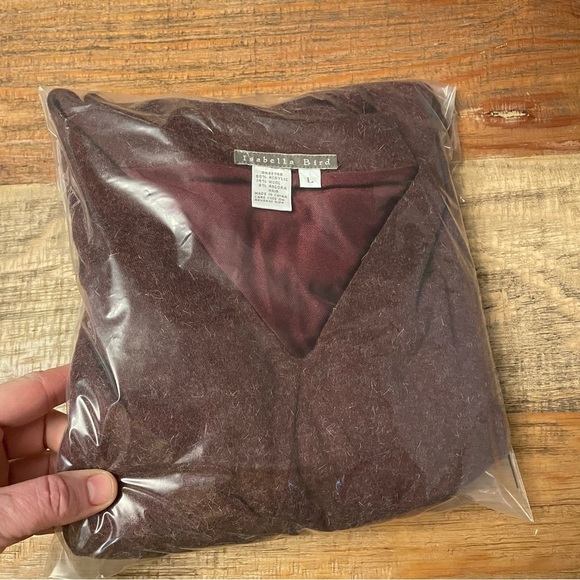 Isabella Bird Sweater Dress Burgundy wool angora hair tie waist size Large - Picture 11 of 11